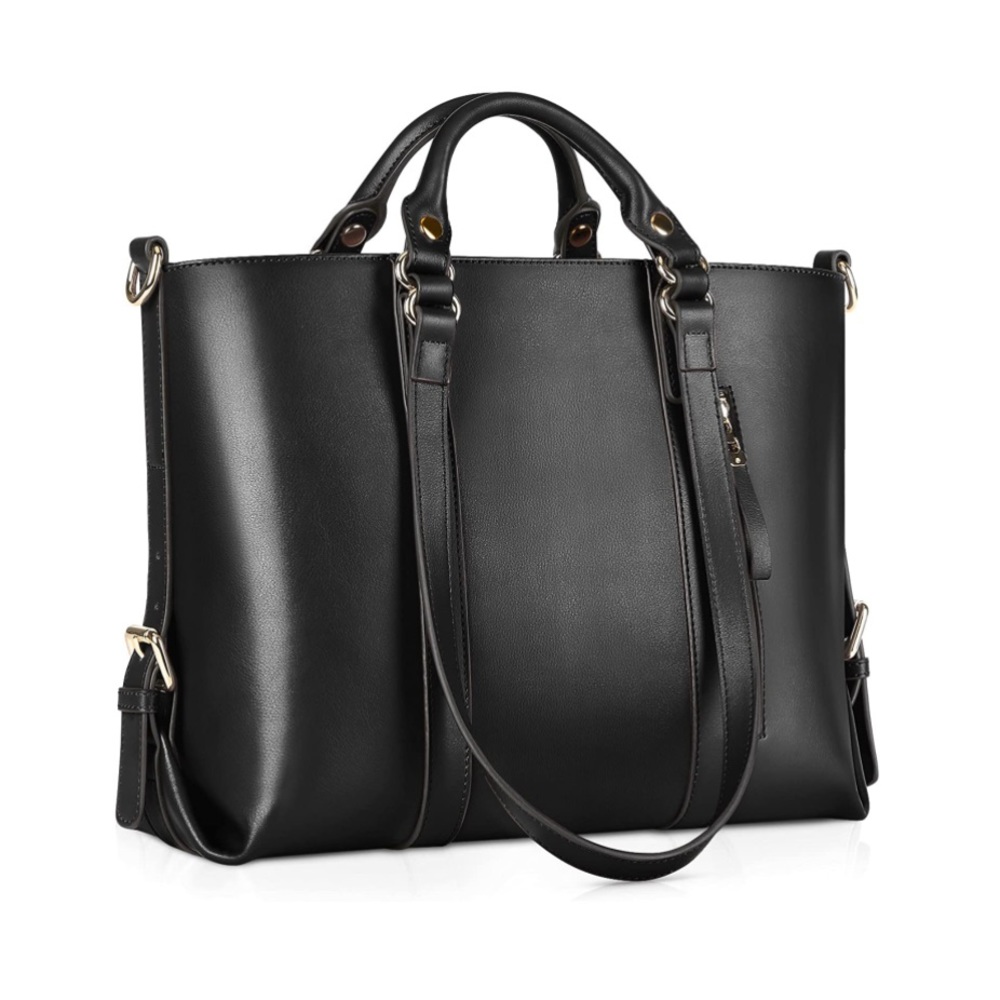 Katter Genuine Leather 3-in-1 Handbag Tote Cross-body Purse BLACK